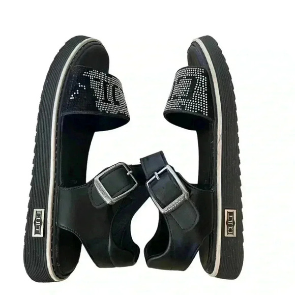 Black Leather Embellished Open Toe Adjustable Strap Closure Big SZ 35 (3.5 US) - Picture 6 of 10